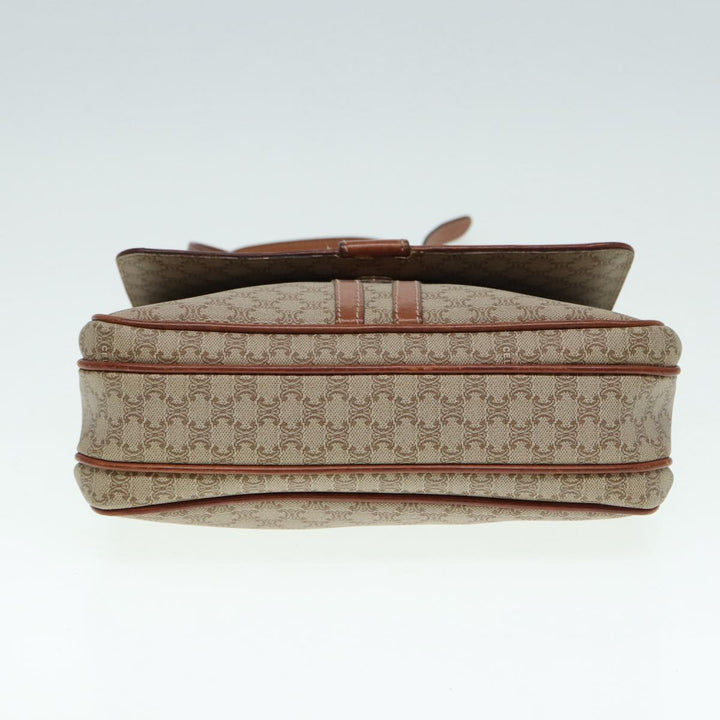 Celine Macadam Canvas Shoulder Bag PVC Leather Beige Auth 88413