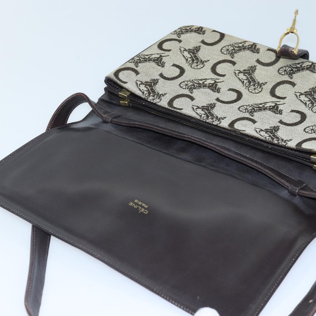 Celine C Saluki Shoulder Bag Canvas Beige Auth 88426