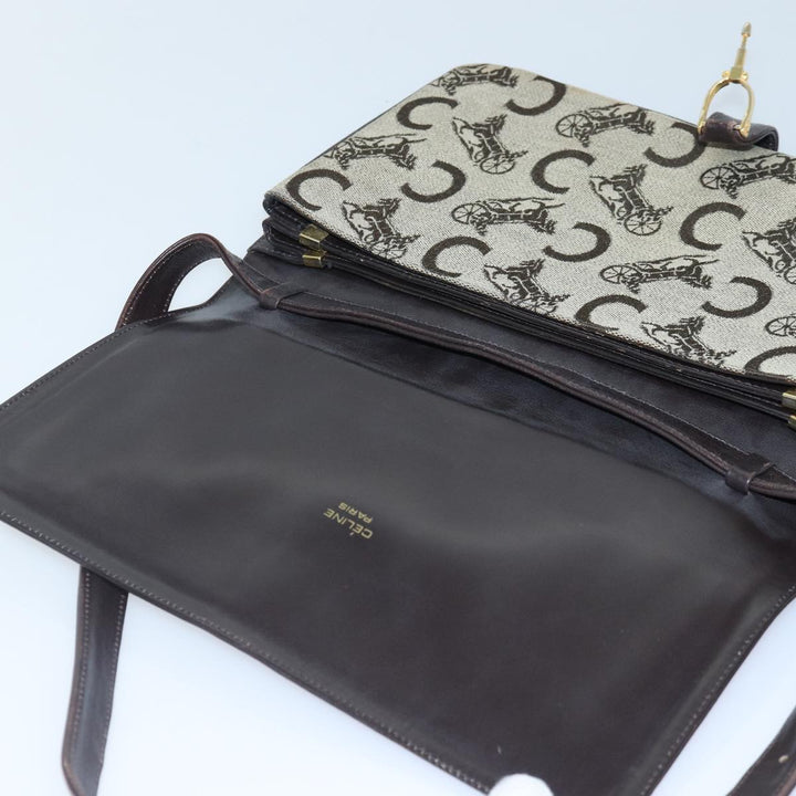 Celine C Saluki Shoulder Bag Canvas Beige Auth 88426