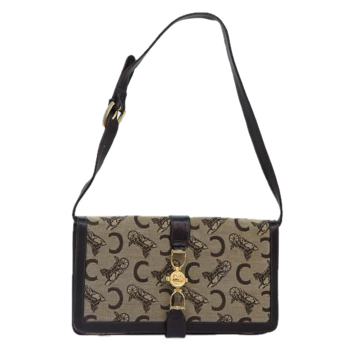 Celine C Saluki Shoulder Bag Canvas Beige Auth 88426