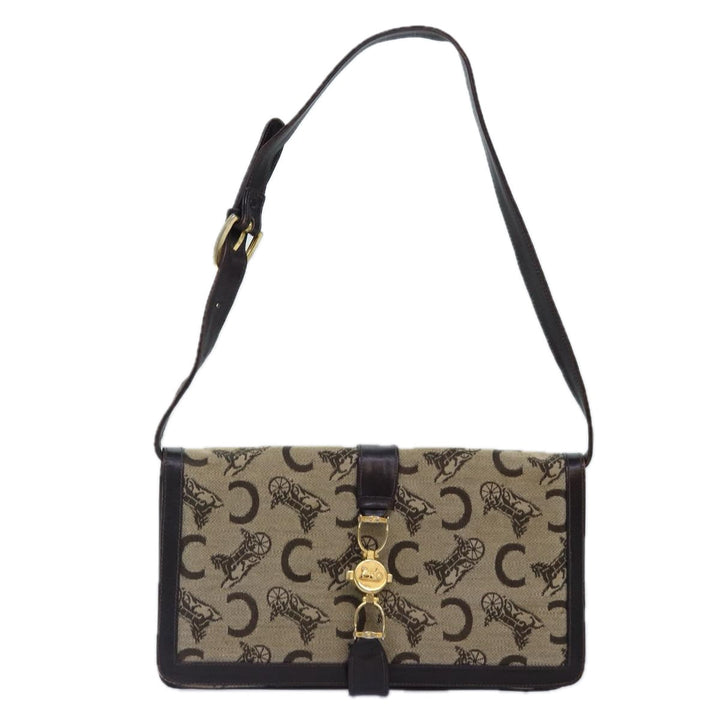 Celine C Saluki Shoulder Bag Canvas Beige Auth 88426