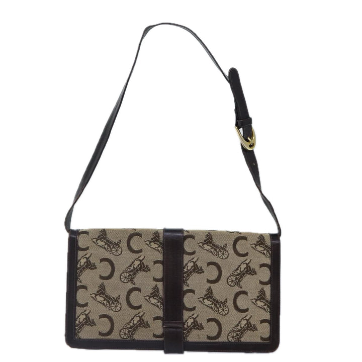 Celine C Saluki Shoulder Bag Canvas Beige Auth 88426