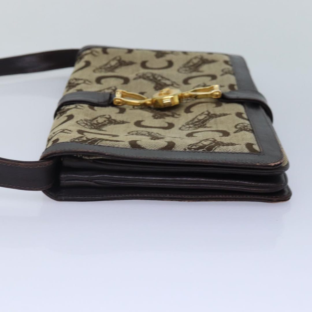 Celine C Saluki Shoulder Bag Canvas Beige Auth 88426
