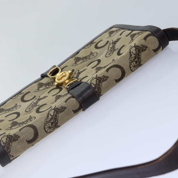 Celine C Saluki Shoulder Bag Canvas Beige Auth 88426