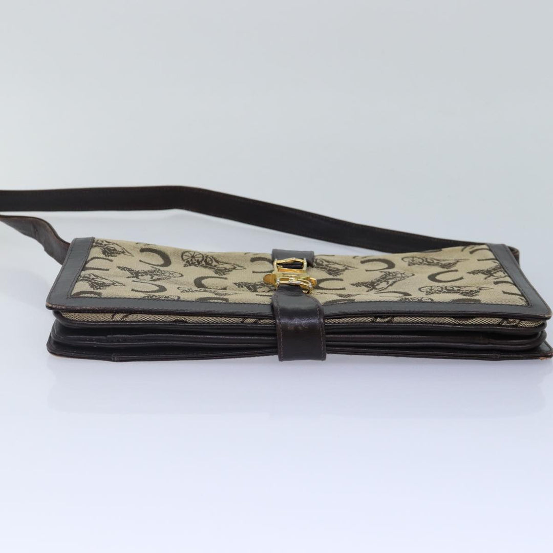 Celine C Saluki Shoulder Bag Canvas Beige Auth 88426