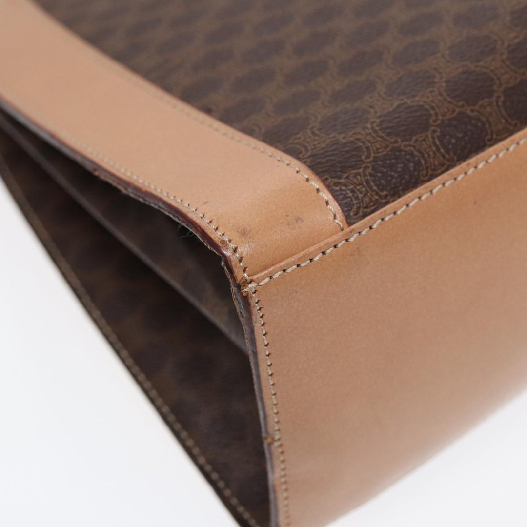 Celine Macadam Canvas Shoulder Bag PVC Leather Brown Auth 88427