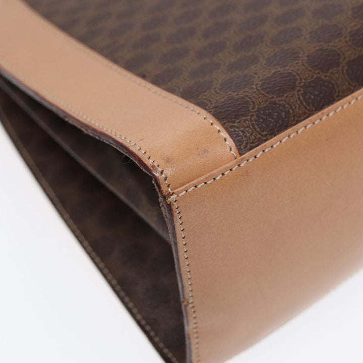 Celine Macadam Canvas Shoulder Bag PVC Leather Brown Auth 88427