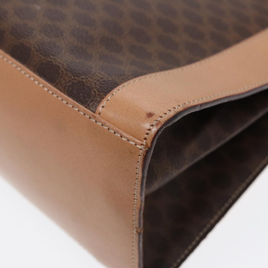 Celine Macadam Canvas Shoulder Bag PVC Leather Brown Auth 88427