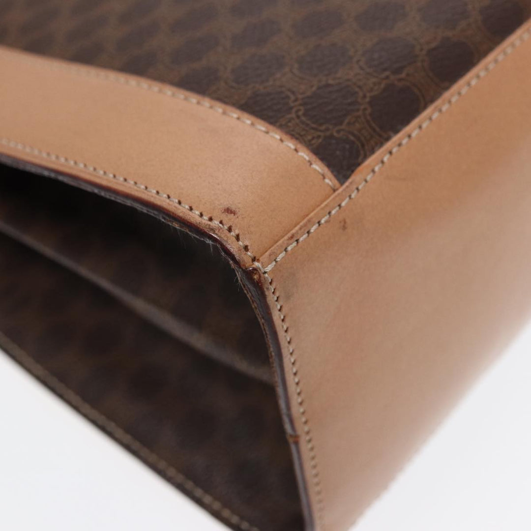 Celine Macadam Canvas Shoulder Bag PVC Leather Brown Auth 88427