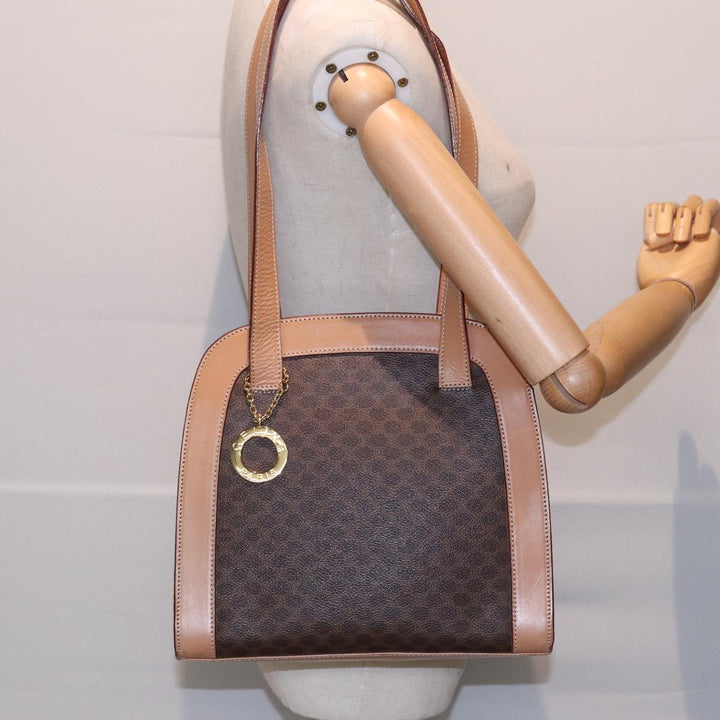 Celine Macadam Canvas Shoulder Bag PVC Leather Brown Auth 88427