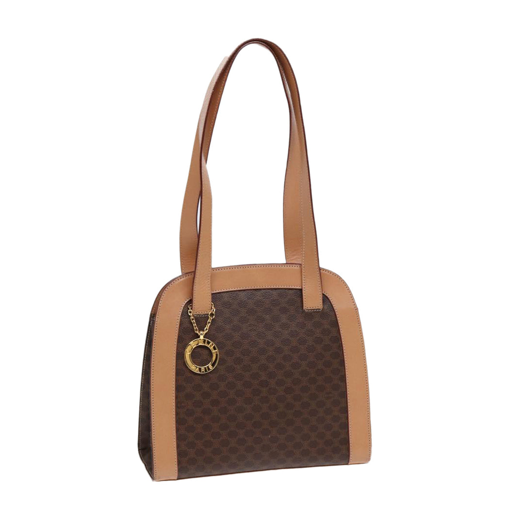 Celine Macadam Canvas Shoulder Bag PVC Leather Brown Auth 88427