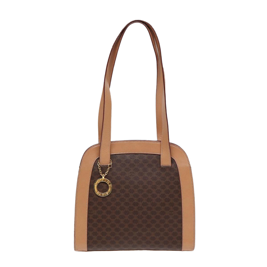 Celine Macadam Canvas Shoulder Bag PVC Leather Brown Auth 88427