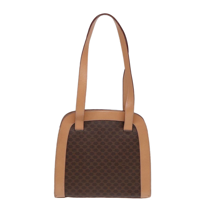 Celine Macadam Canvas Shoulder Bag PVC Leather Brown Auth 88427