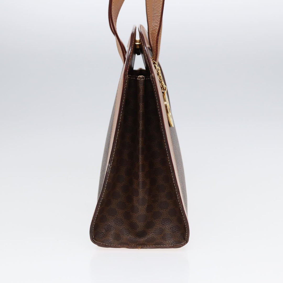 Celine Macadam Canvas Shoulder Bag PVC Leather Brown Auth 88427
