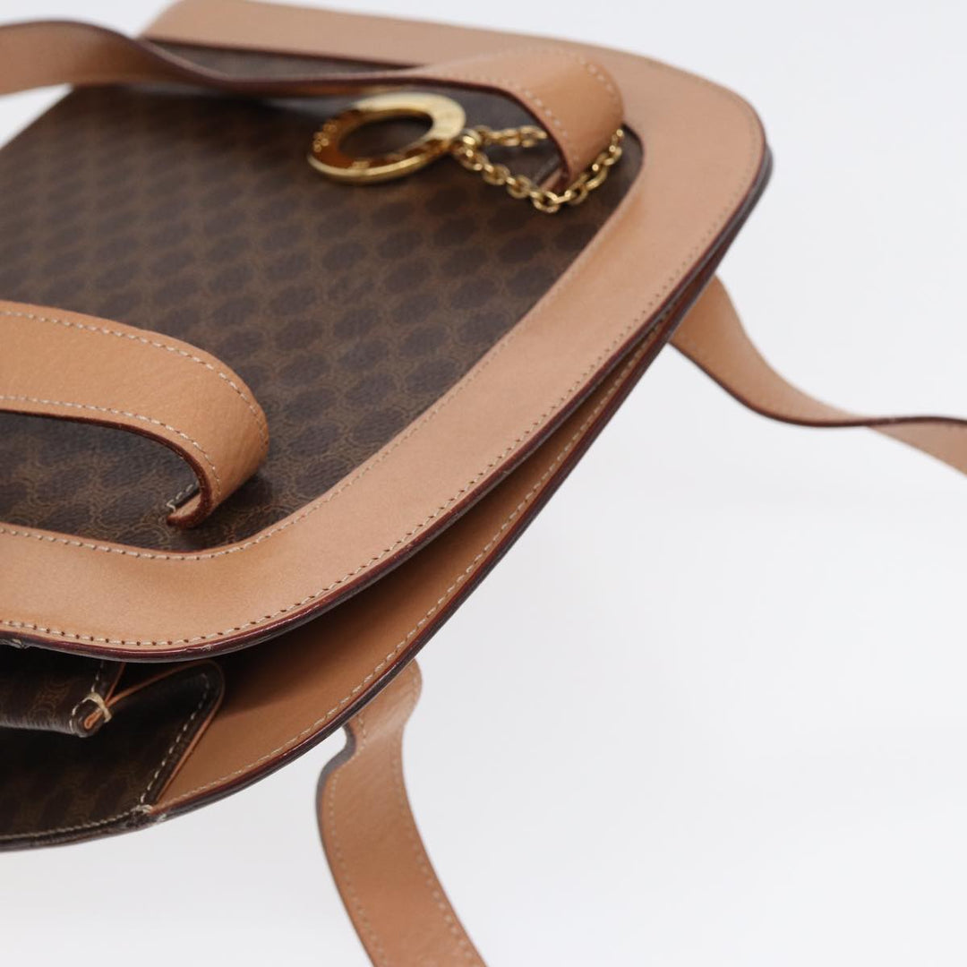 Celine Macadam Canvas Shoulder Bag PVC Leather Brown Auth 88427