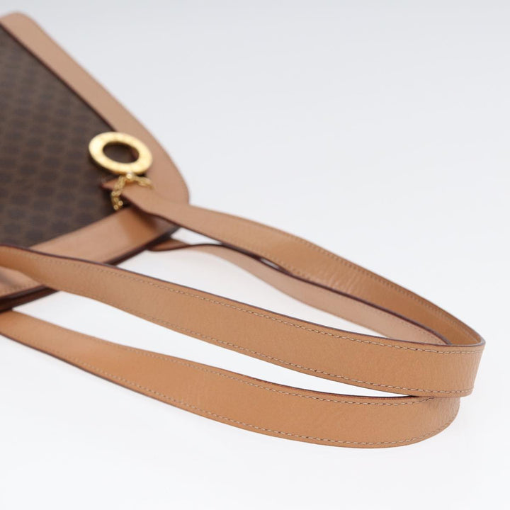 Celine Macadam Canvas Shoulder Bag PVC Leather Brown Auth 88427