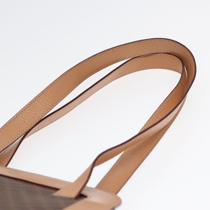 Celine Macadam Canvas Shoulder Bag PVC Leather Brown Auth 88427