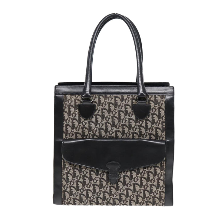 CHRISTIAN Top quality Dior Trotter Canvas Tote Bag Black Auth 88433