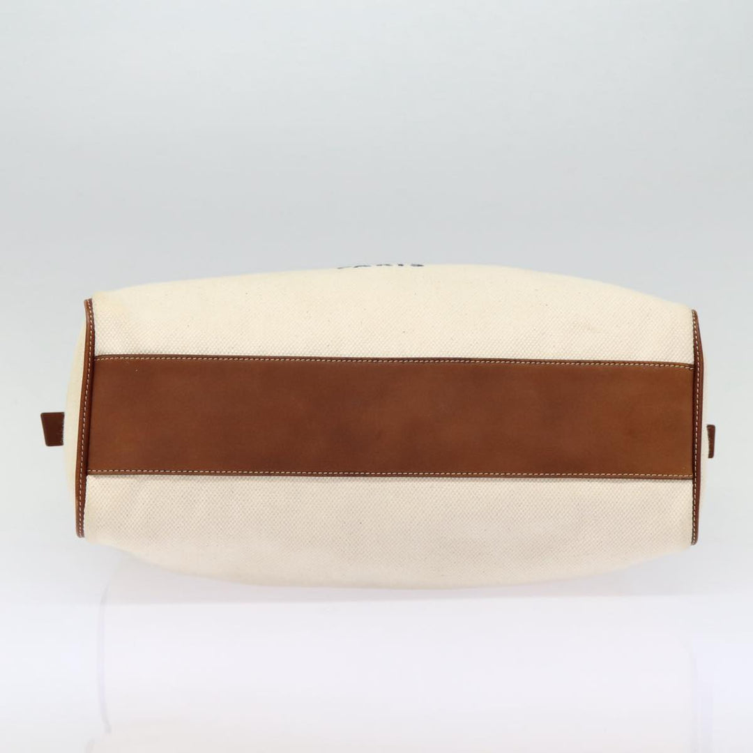 Celine Boston Bag Canvas White Silver Auth 88479