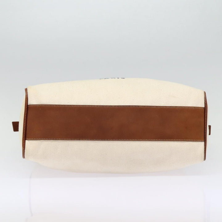 Celine Boston Bag Canvas White Silver Auth 88479