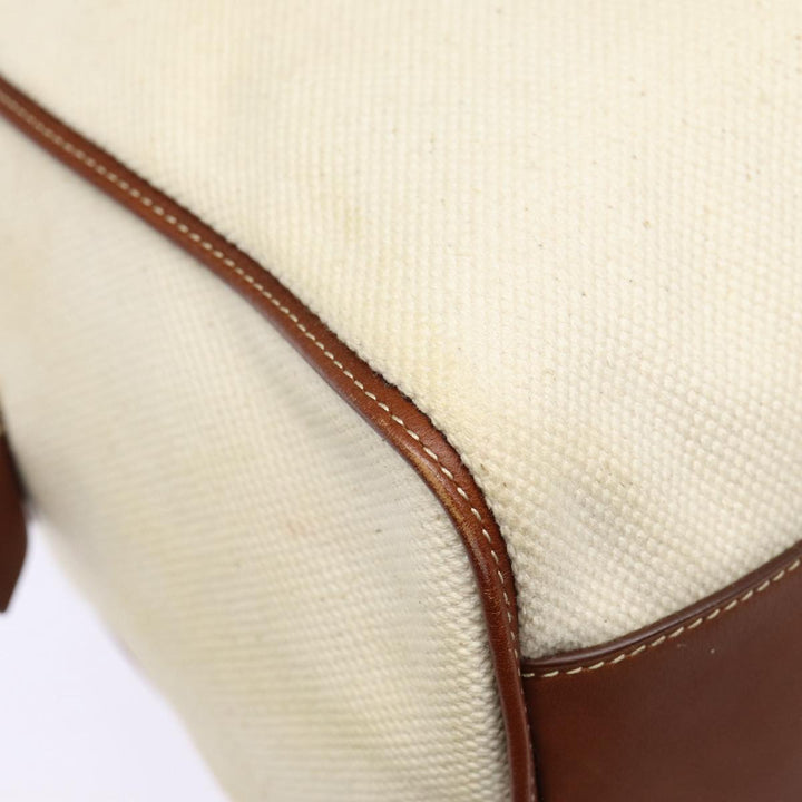 Celine Boston Bag Canvas White Silver Auth 88479