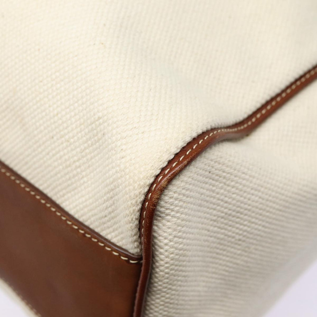 Celine Boston Bag Canvas White Silver Auth 88479