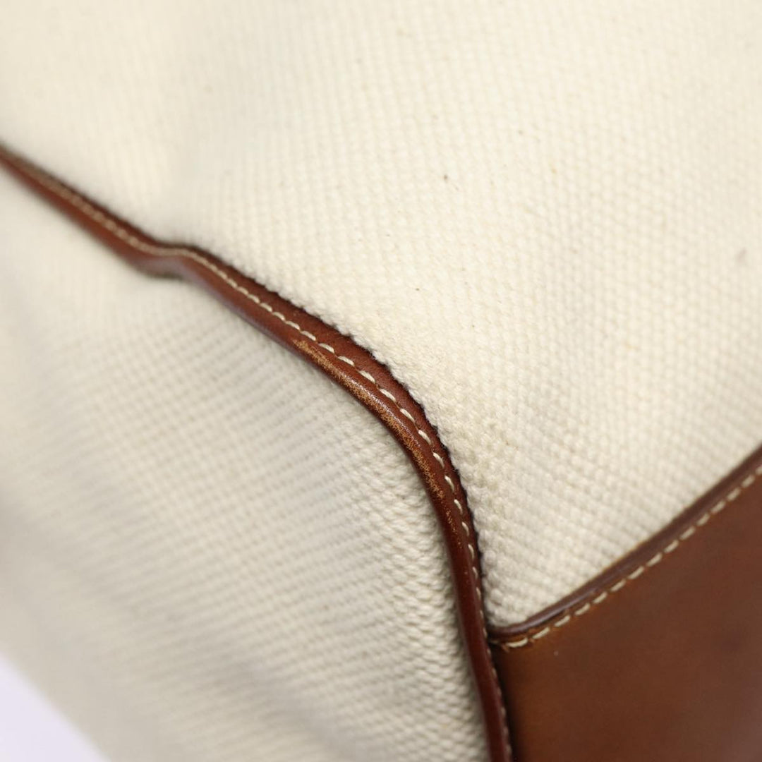 Celine Boston Bag Canvas White Silver Auth 88479