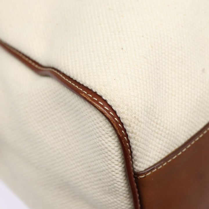 Celine Boston Bag Canvas White Silver Auth 88479