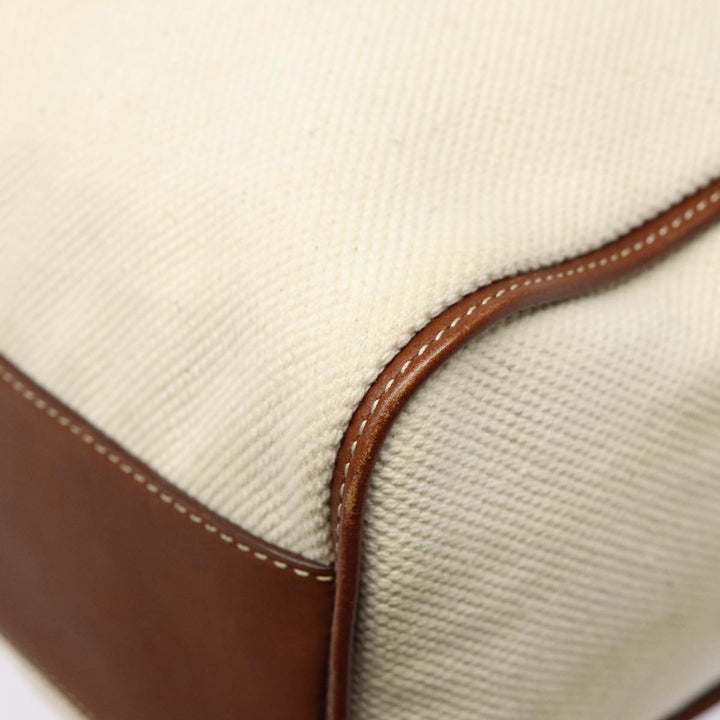 Celine Boston Bag Canvas White Silver Auth 88479