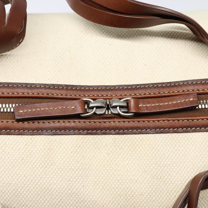 Celine Boston Bag Canvas White Silver Auth 88479