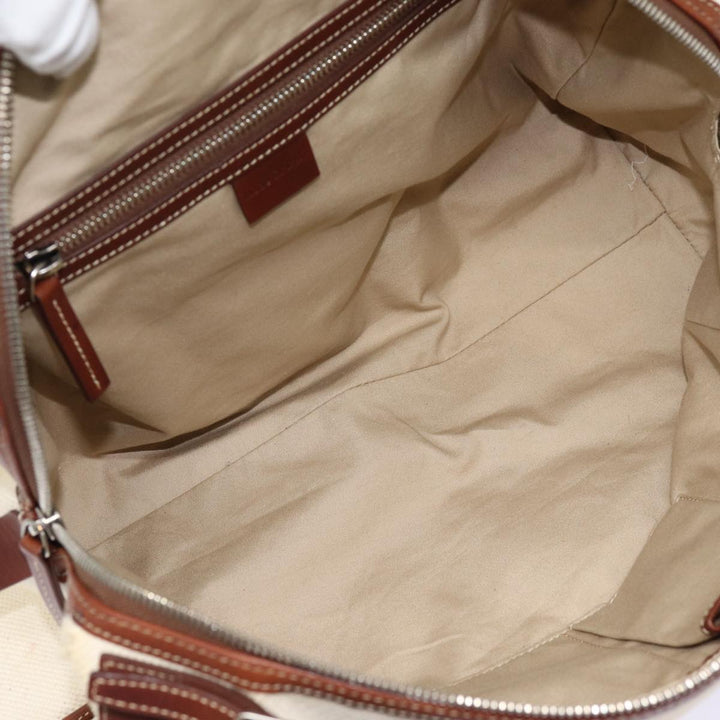 Celine Boston Bag Canvas White Silver Auth 88479