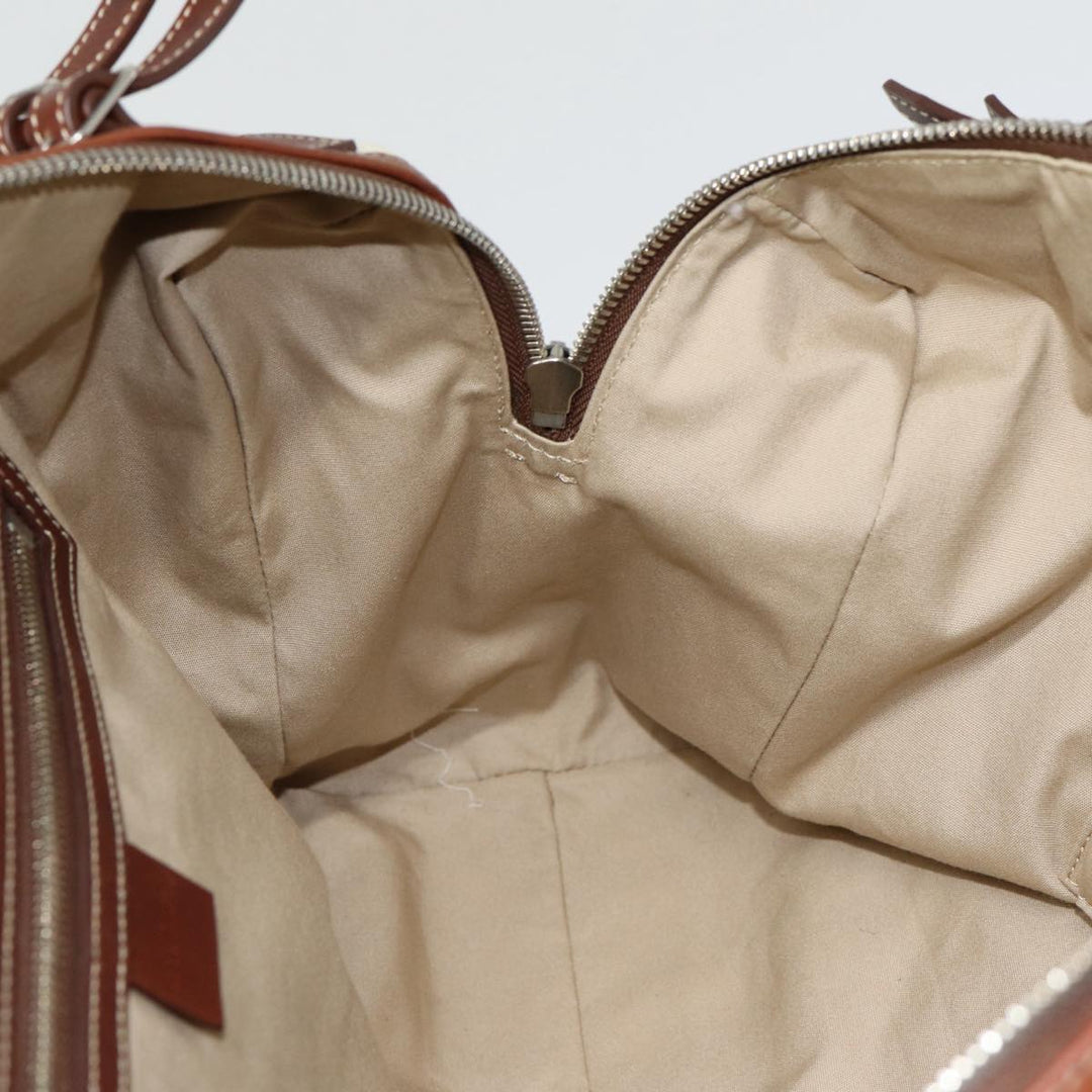 Celine Boston Bag Canvas White Silver Auth 88479