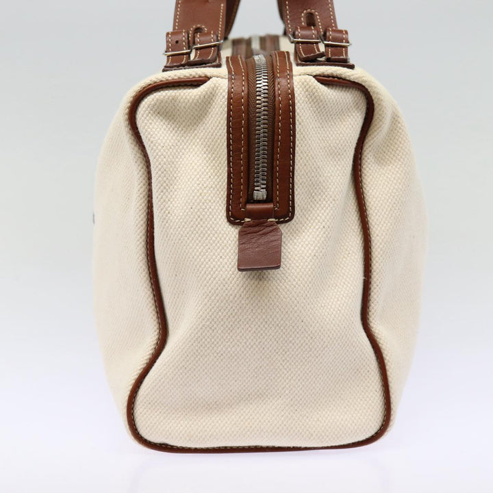 Celine Boston Bag Canvas White Silver Auth 88479