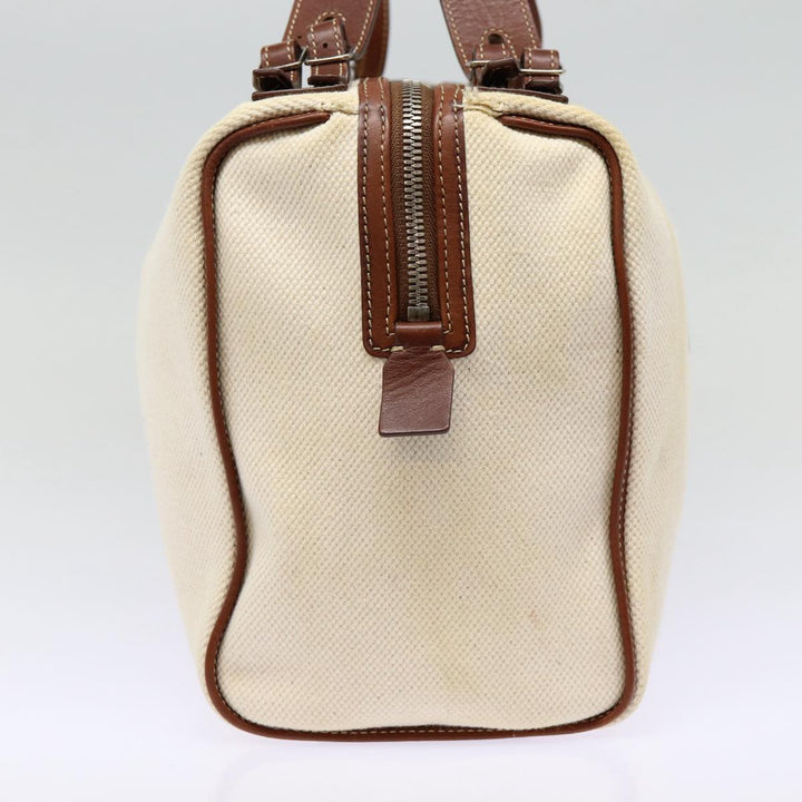 Celine Boston Bag Canvas White Silver Auth 88479