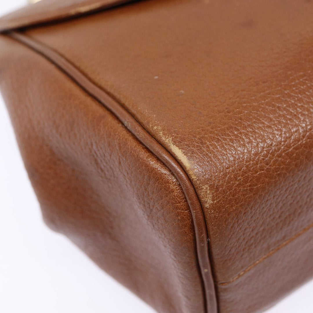 BurberrySs Hand Bag Leather Brown Silver Auth 88481