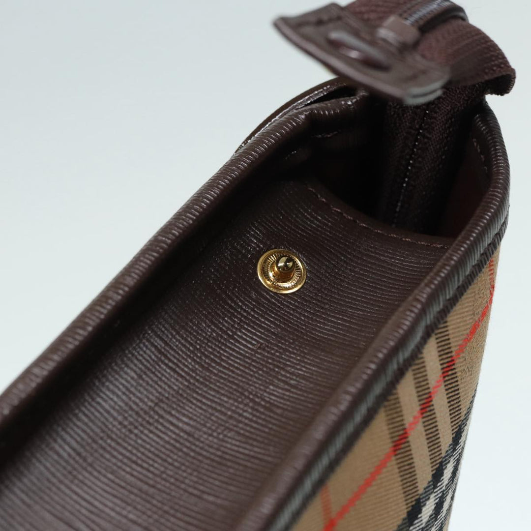 BurberrySs Nova Check Clutch Bag Canvas Leather Beige Brown Auth 88490