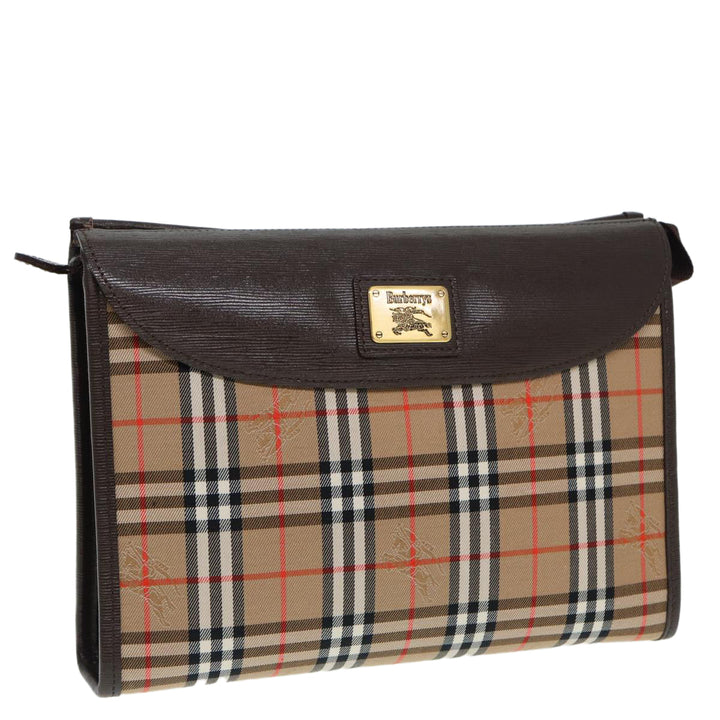 BurberrySs Nova Check Clutch Bag Canvas Leather Beige Brown Auth 88490