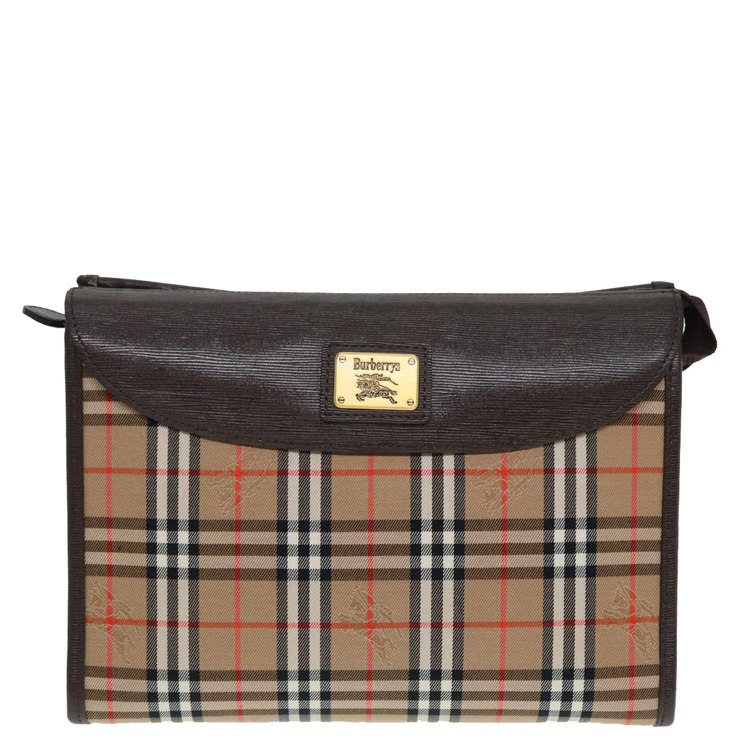BurberrySs Nova Check Clutch Bag Canvas Leather Beige Brown Auth 88490