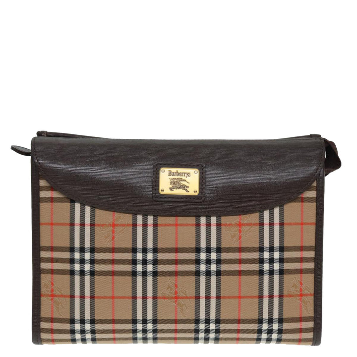 BurberrySs Nova Check Clutch Bag Canvas Leather Beige Brown Auth 88490