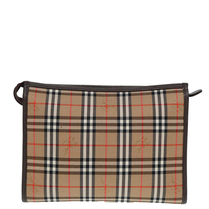 BurberrySs Nova Check Clutch Bag Canvas Leather Beige Brown Auth 88490