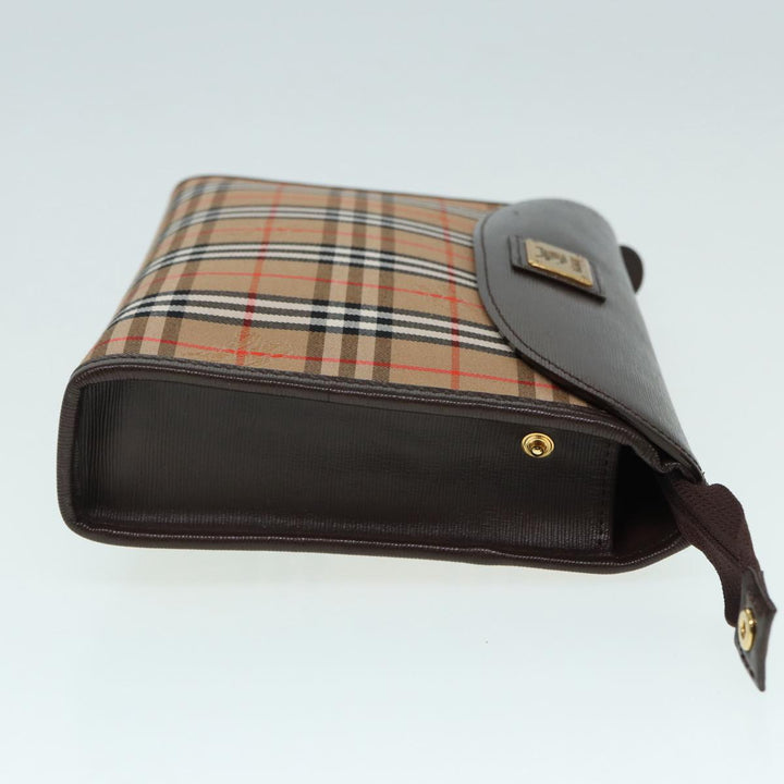 BurberrySs Nova Check Clutch Bag Canvas Leather Beige Brown Auth 88490