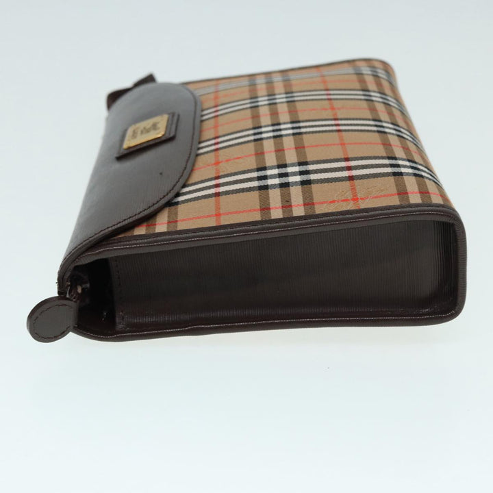BurberrySs Nova Check Clutch Bag Canvas Leather Beige Brown Auth 88490