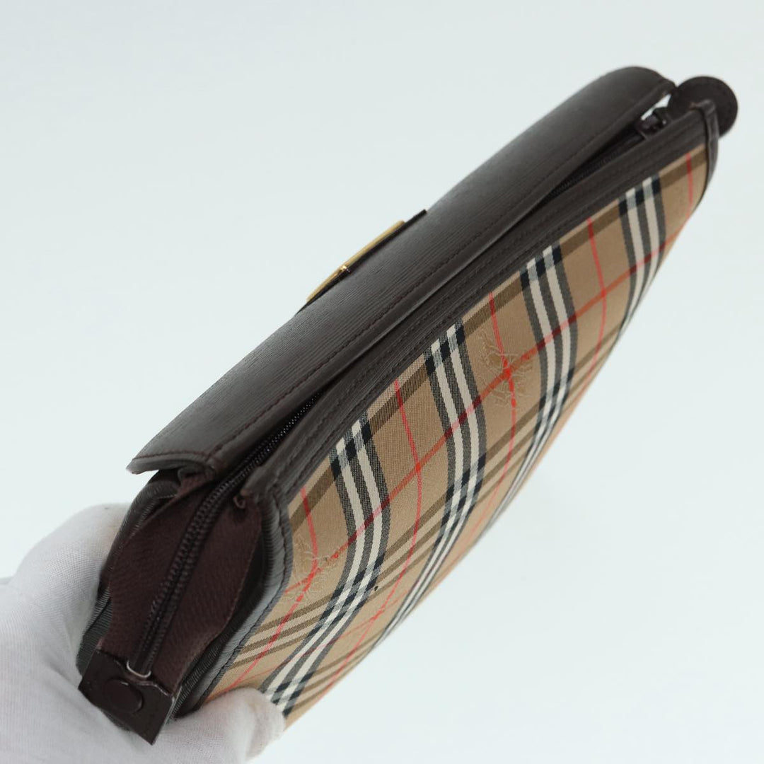 BurberrySs Nova Check Clutch Bag Canvas Leather Beige Brown Auth 88490