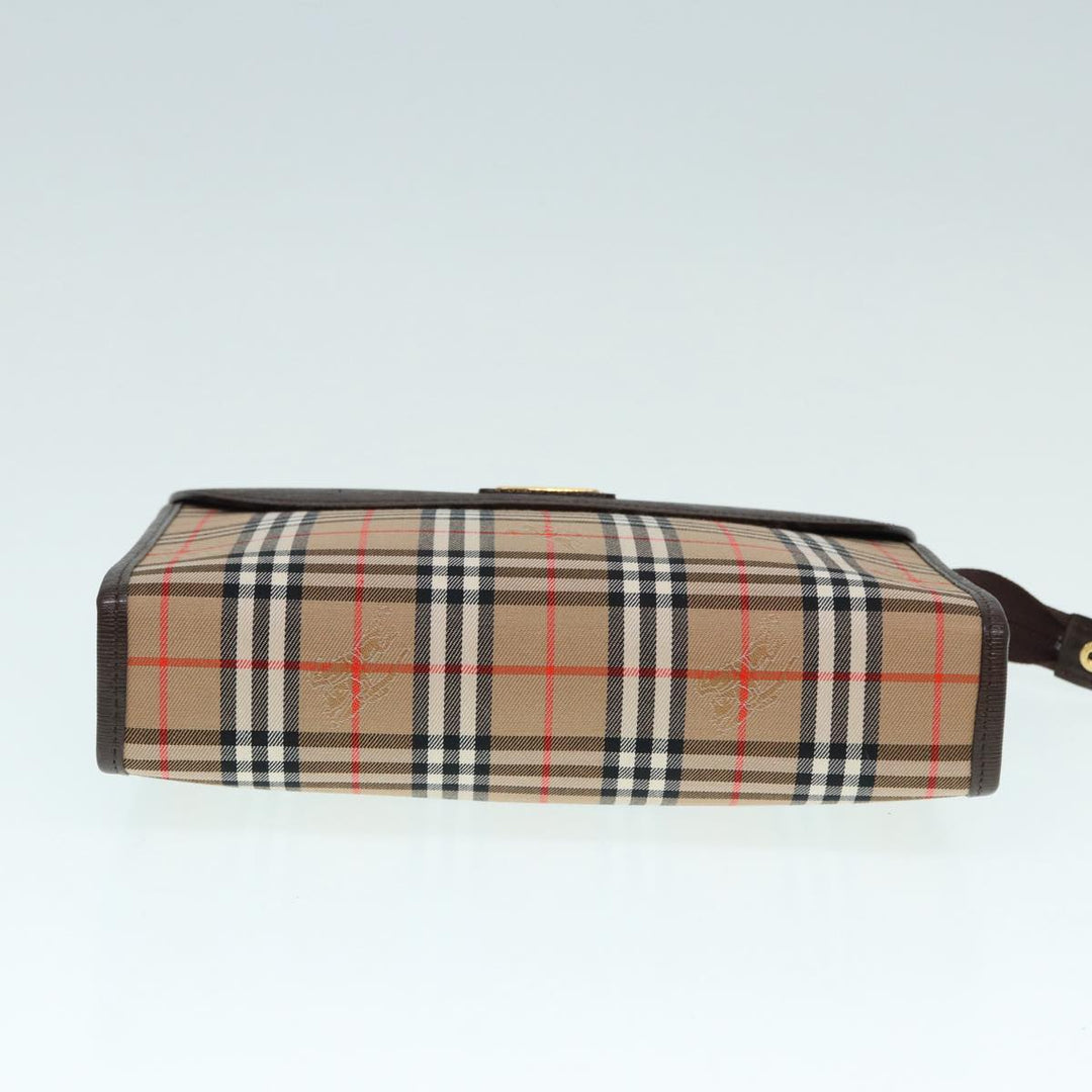 BurberrySs Nova Check Clutch Bag Canvas Leather Beige Brown Auth 88490