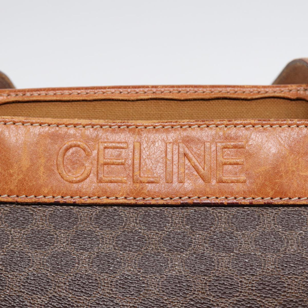 Celine Macadam Canvas Tote Bag PVC Leather Brown Gold Auth 88503