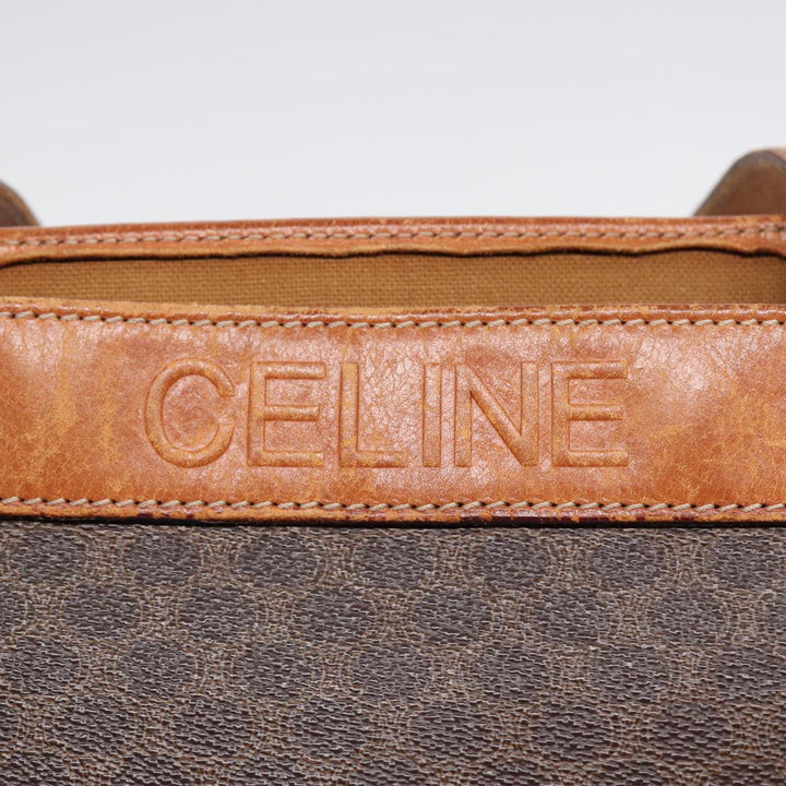 Celine Macadam Canvas Tote Bag PVC Leather Brown Gold Auth 88503