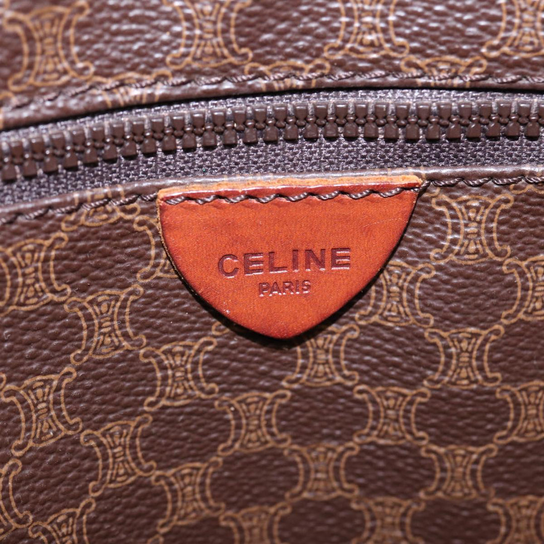 Celine Macadam Canvas Tote Bag PVC Leather Brown Gold Auth 88503