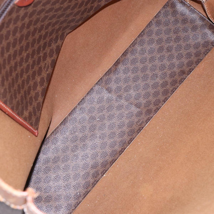 Celine Macadam Canvas Tote Bag PVC Leather Brown Gold Auth 88503