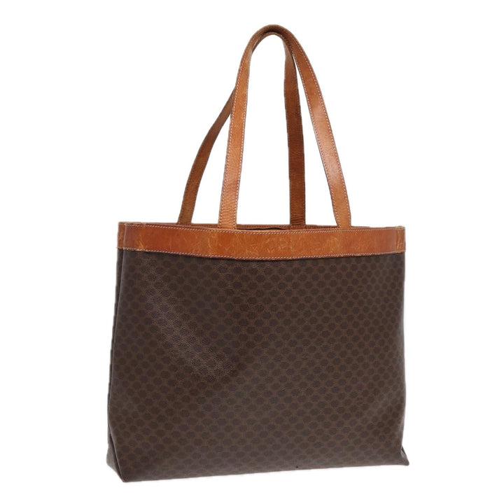 Celine Macadam Canvas Tote Bag PVC Leather Brown Gold Auth 88503