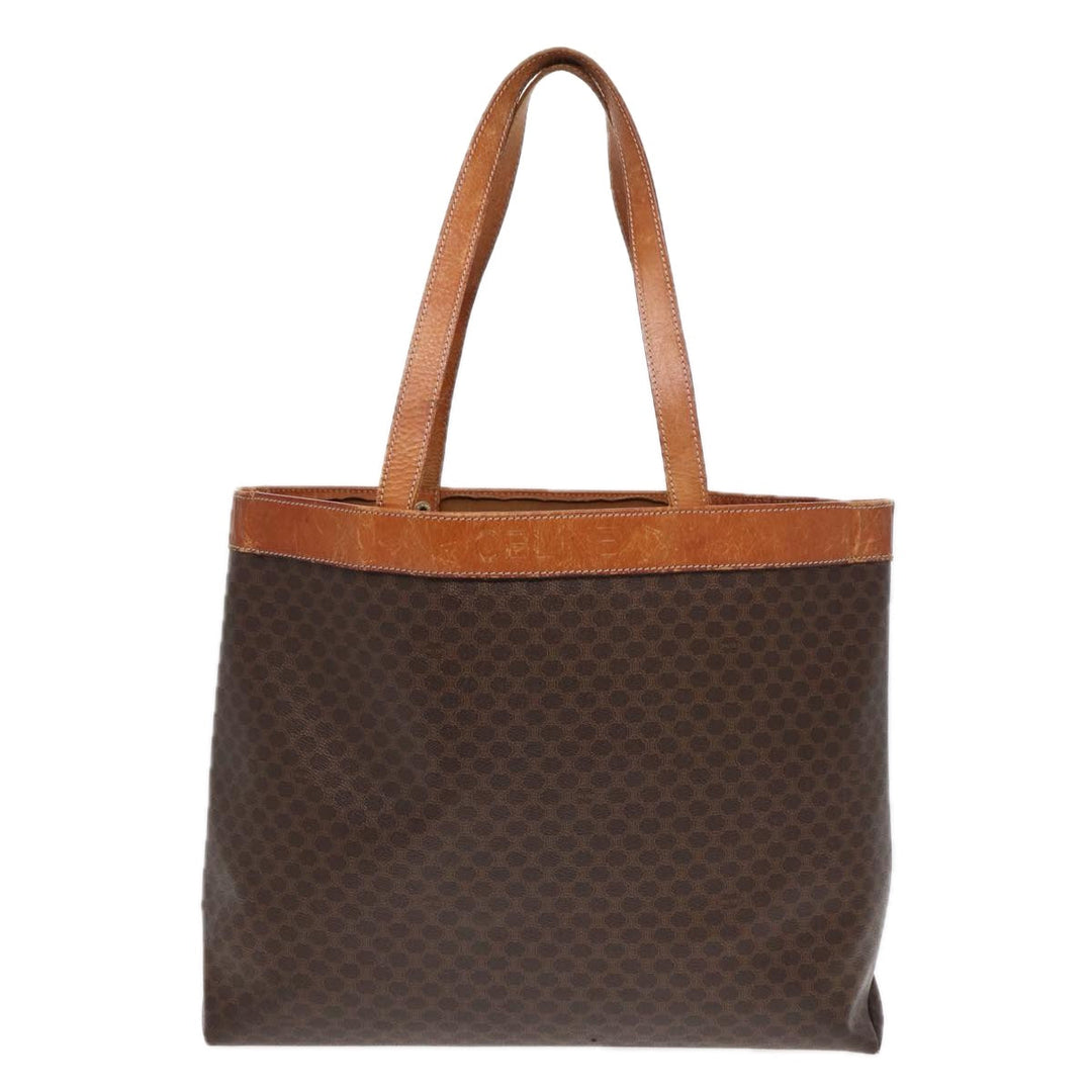 Celine Macadam Canvas Tote Bag PVC Leather Brown Gold Auth 88503